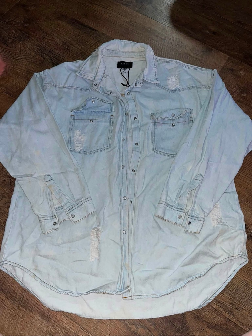 Light Wash Distressed Women’s Denim Shirt Jacket